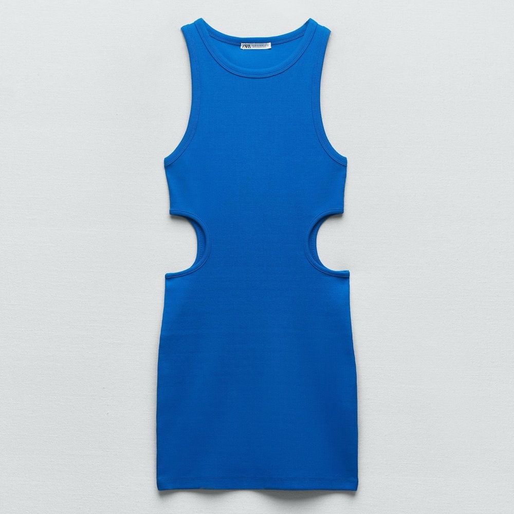 Zara Vibrant Blue Ribbed Cutout Dress